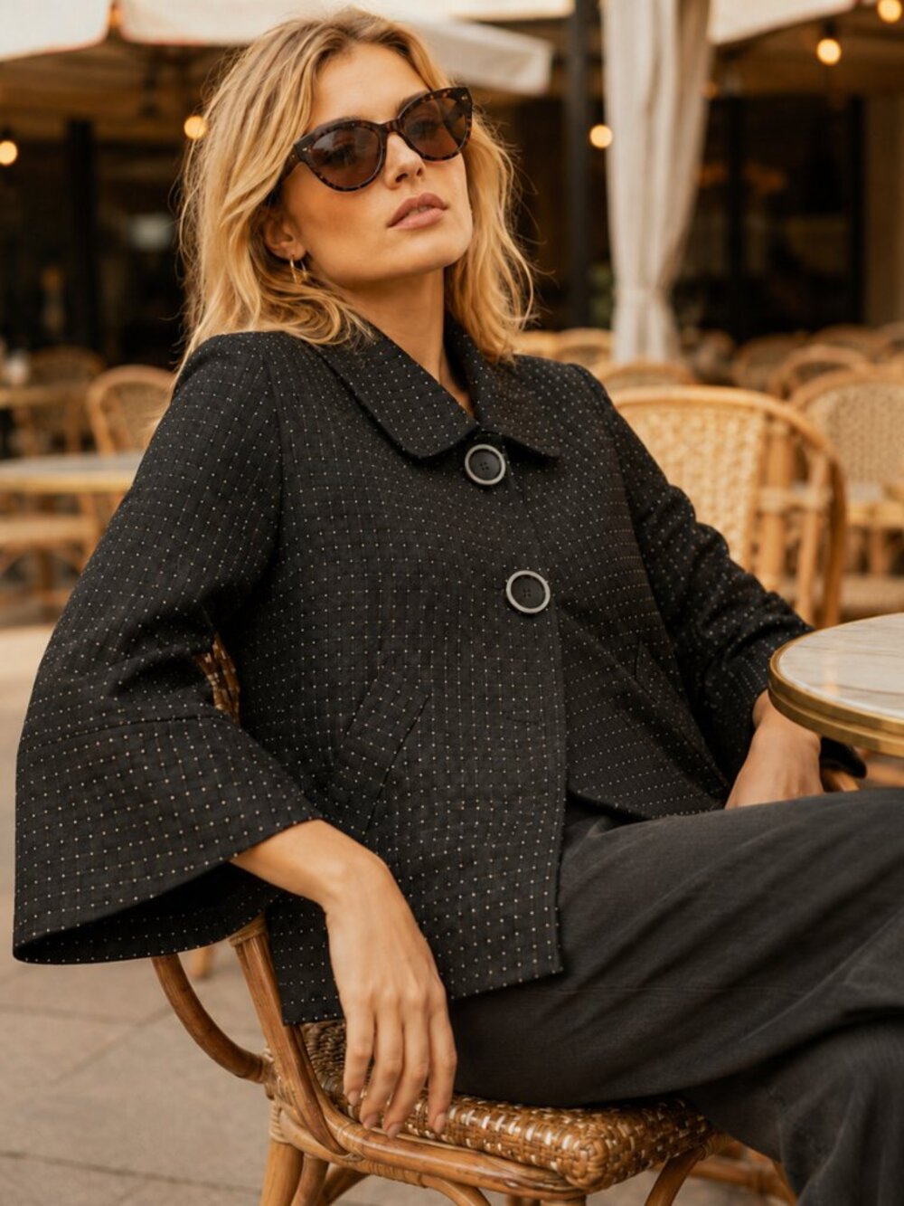 Office Siren Academia Black Polka Dot Cropped Jacket Quite Luxury